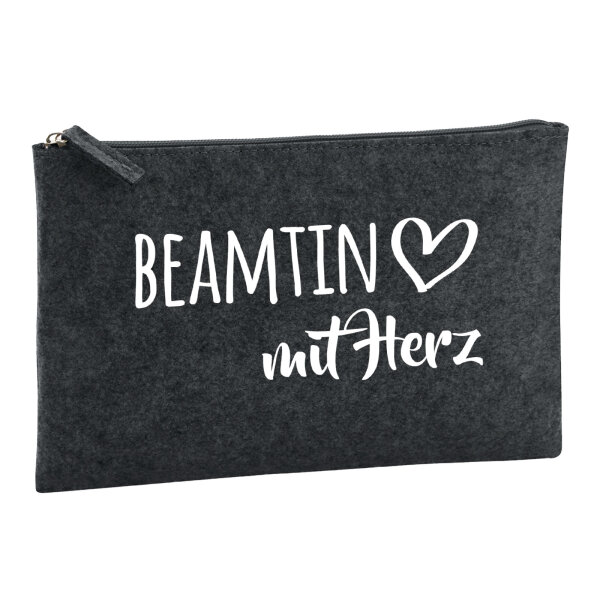 Kulturbeutel Beamtin mit Herz 1 Liter Filz Charcoal Kosmetiktasche