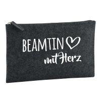Kulturbeutel Beamtin mit Herz 1 Liter Filz Charcoal Kosmetiktasche