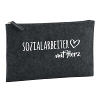 Kulturbeutel Sozialarbeiter mit Herz 1 Liter Filz Charcoal Kosmetiktasche