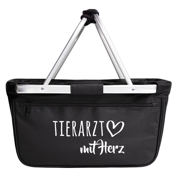 Einkaufskorb faltbar Tierarzt mit Herz 20 Liter Tragekorb Black
