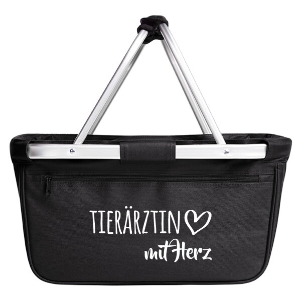 Einkaufskorb faltbar Tierärztin mit Herz 20 Liter Tragekorb Black