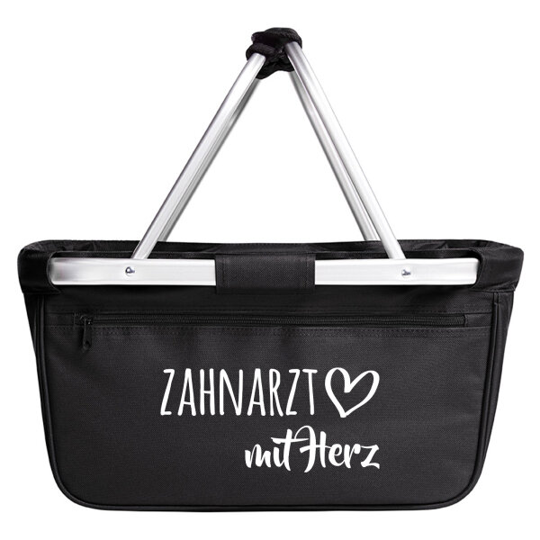 Einkaufskorb faltbar Zahnarzt mit Herz 20 Liter Tragekorb Black