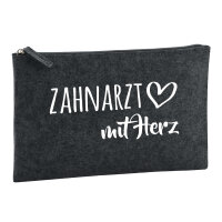Kulturbeutel Zahnarzt mit Herz 1 Liter Filz Charcoal Kosmetiktasche