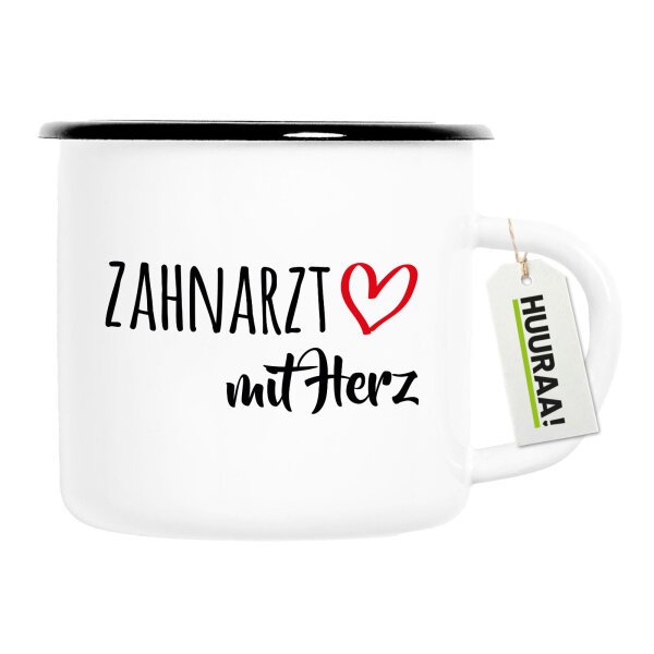 Emaille Tasse Zahnarzt mit Herz 300ml Vintage Emaille Becher