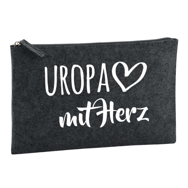 Kulturbeutel Uropa mit Herz 1 Liter Filz Charcoal Kosmetiktasche