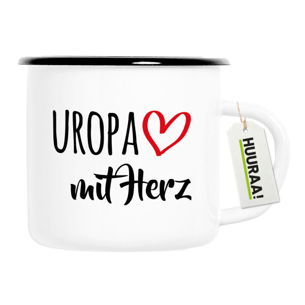 Emaille Tasse Uropa mit Herz 300ml Vintage Emaille Becher