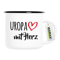 Emaille Tasse Uropa mit Herz 300ml Vintage Emaille Becher