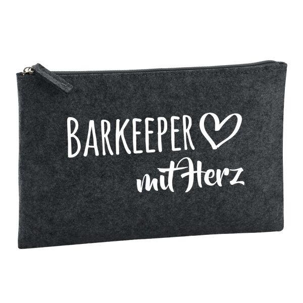 Kulturbeutel Barkeeper mit Herz 1 Liter Filz Charcoal Kosmetiktasche