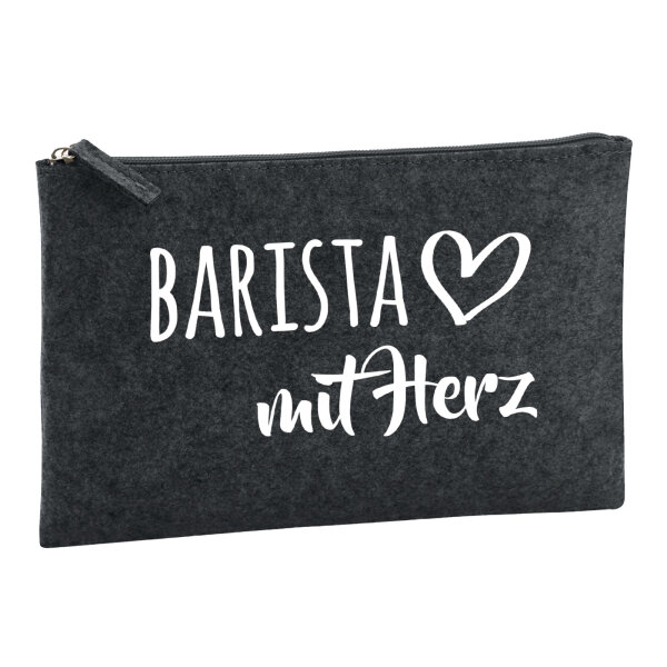Kulturbeutel Barista mit Herz 1 Liter Filz Charcoal Kosmetiktasche