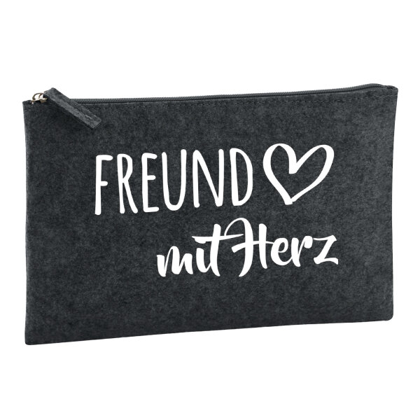 Kulturbeutel Freund mit Herz 1 Liter Filz Charcoal Kosmetiktasche