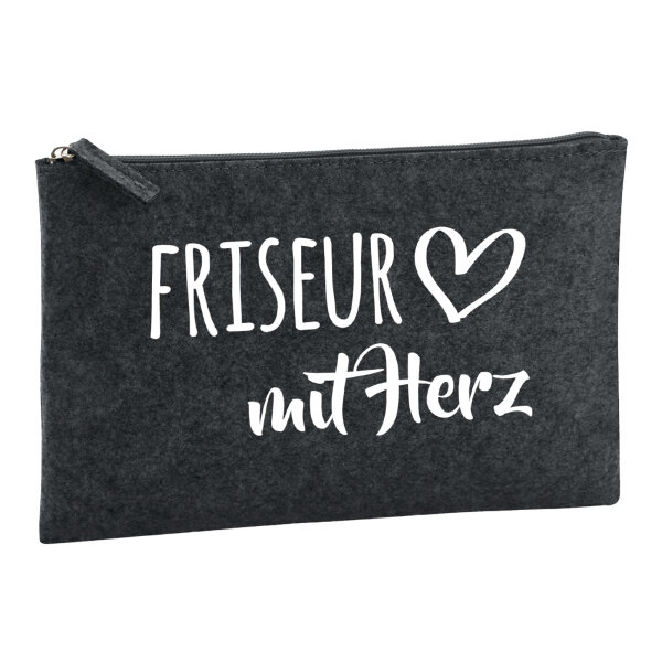 Kulturbeutel Friseur mit Herz 1 Liter Filz Charcoal Kosmetiktasche