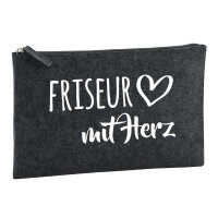 Kulturbeutel Friseur mit Herz 1 Liter Filz Charcoal Kosmetiktasche