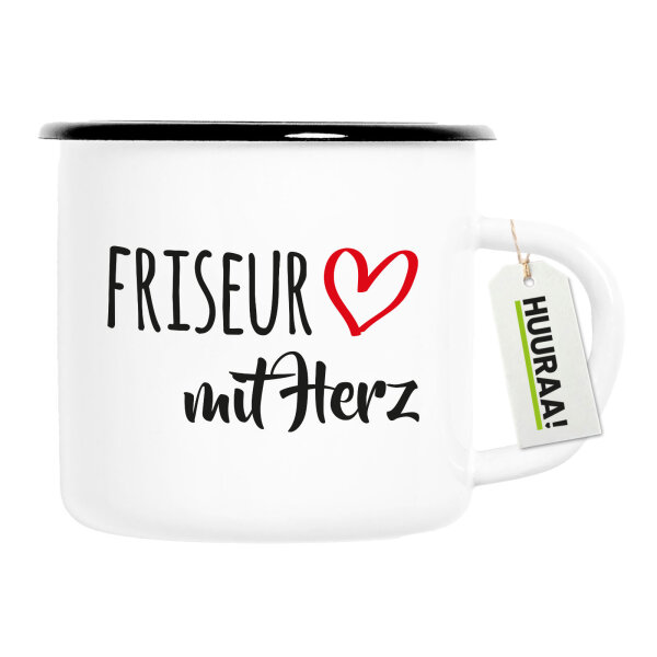 Emaille Tasse Friseur mit Herz 300ml Vintage Emaille Becher
