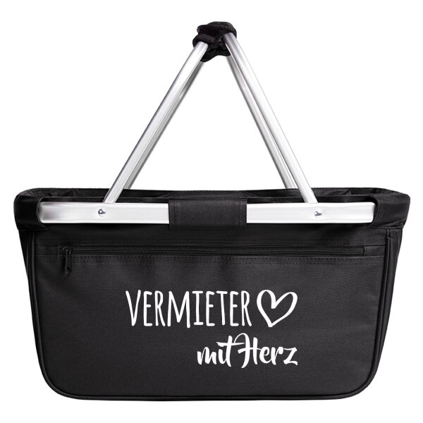 Einkaufskorb faltbar Vermieter mit Herz 20 Liter Tragekorb Black