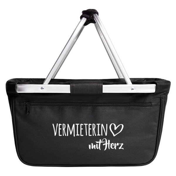 Einkaufskorb faltbar Vermieterin mit Herz 20 Liter Tragekorb Black