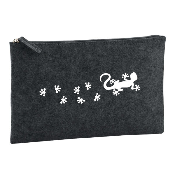 Kulturbeutel Gecko Tapsen 1 Liter Filz Charcoal Kosmetiktasche