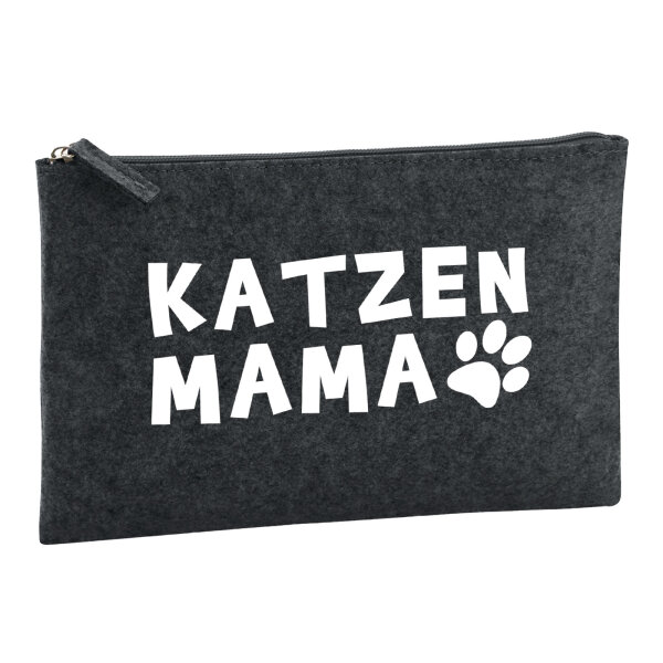Kulturbeutel Katzenmama Tapse 1 Liter Filz Charcoal Kosmetiktasche