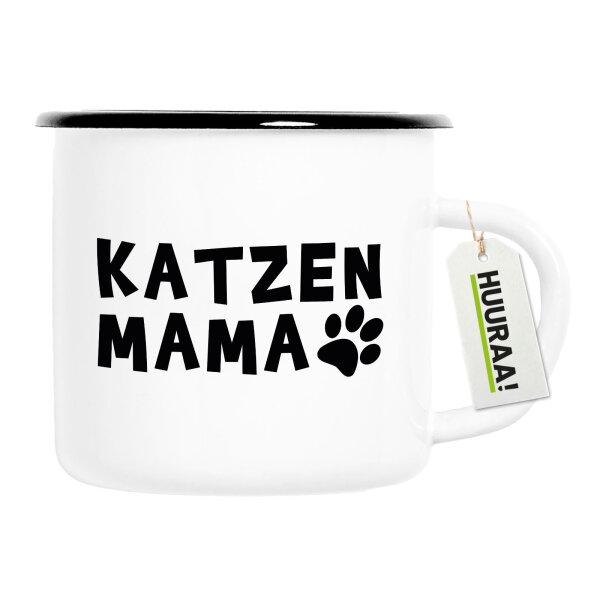 Emaille Tasse Katzenmama Tapse 300ml Vintage Emaille Becher