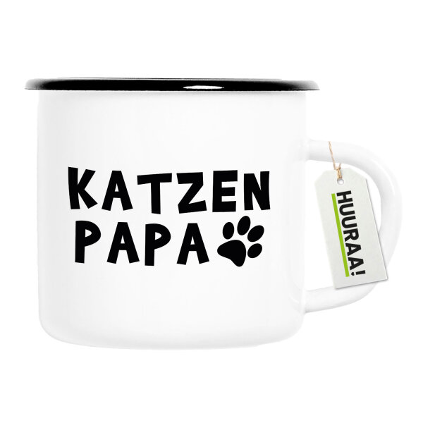 Emaille Tasse Katzenpapa Tapse 300ml Vintage Emaille Becher