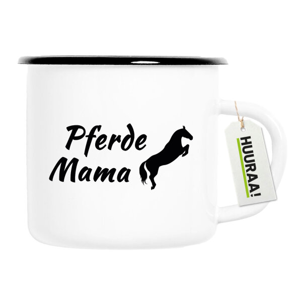Emaille Tasse Pferdemama Silhouette 300ml Vintage Emaille Becher