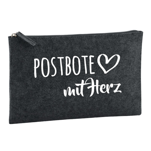 Kulturbeutel Postbote mit Herz 1 Liter Filz Charcoal Kosmetiktasche