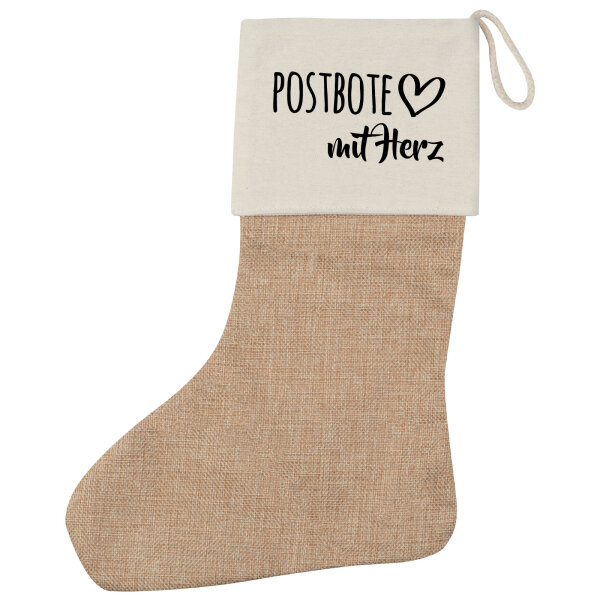 Weihnachtsstrumpf Postbote mit Herz Beige