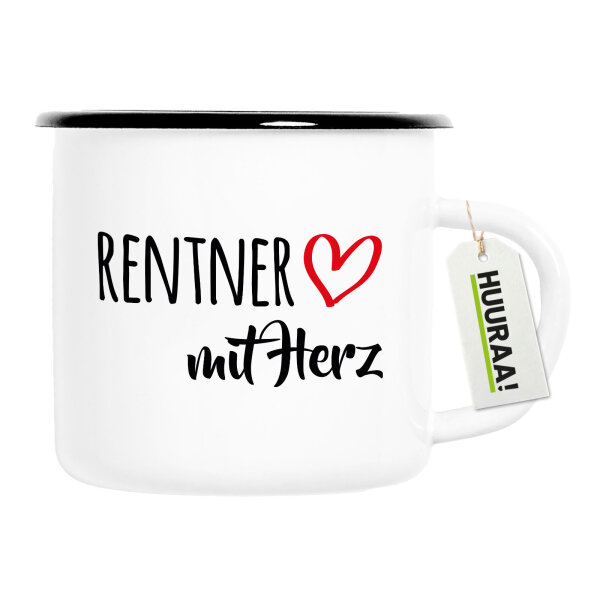 Emaille Tasse Rentner mit Herz 300ml Vintage Emaille Becher