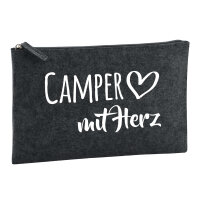 Kulturbeutel Camper mit Herz 1 Liter Filz Charcoal Kosmetiktasche