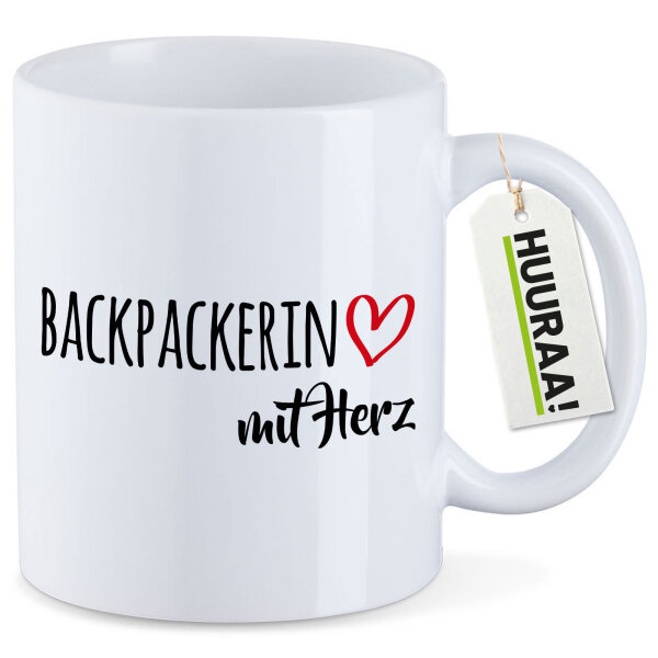 Kaffeetasse Backpackerin mit Herz 330ml