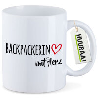 Kaffeetasse Backpackerin mit Herz 330ml
