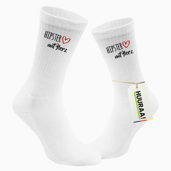 Socken Hipster mit Herz Größe 37/46 White Motiv Tennissocken