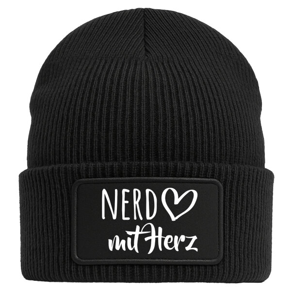 Beanie Nerd mit Herz Black Mütze