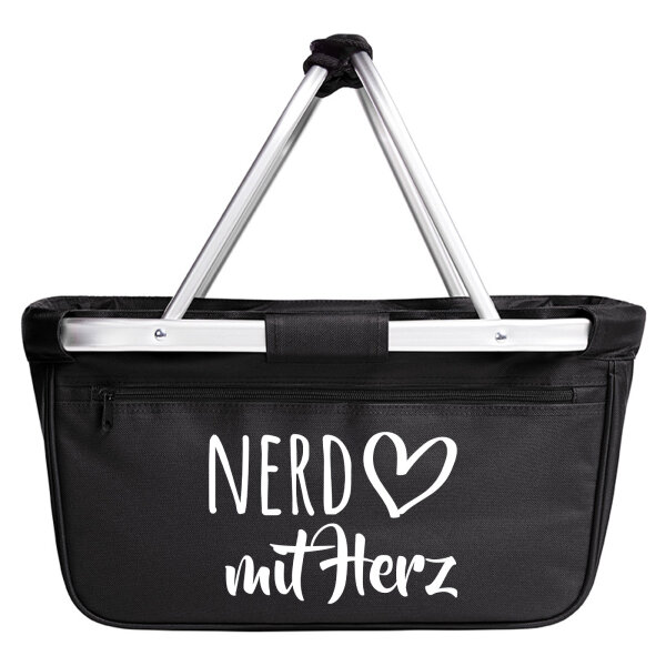 Einkaufskorb faltbar Nerd mit Herz 20 Liter Tragekorb Black