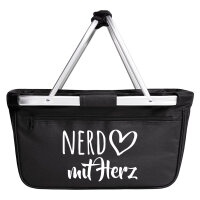 Einkaufskorb faltbar Nerd mit Herz 20 Liter Tragekorb Black
