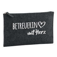 Kulturbeutel Betreuerin mit Herz 1 Liter Filz Charcoal Kosmetiktasche