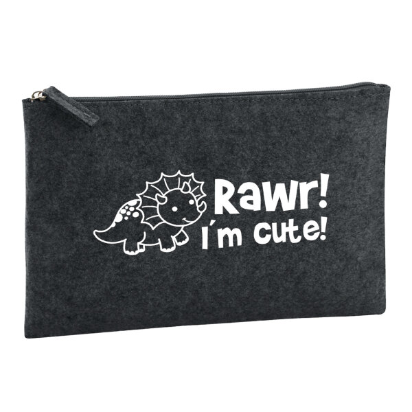 Kulturbeutel Triceratops I`m cute 1 Liter Filz Charcoal Kosmetiktasche