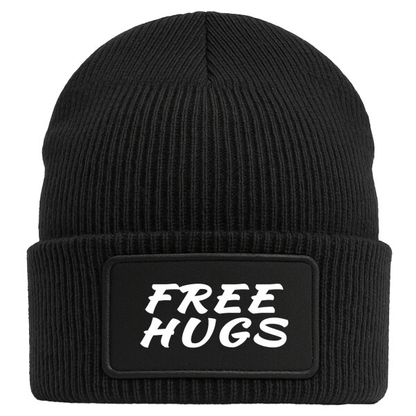 Beanie Free Hugs Schriftzug Black Mütze