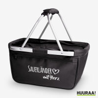 Einkaufskorb Sauerländer mit Herz in Black, faltbar, 20 Liter