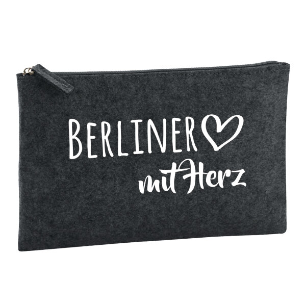 Kulturbeutel Berliner mit Herz 1 Liter Filz Charcoal Kosmetiktasche