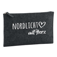 Kulturbeutel Nordlicht mit Herz 1 Liter Filz Charcoal...