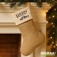 Weihnachtsstrumpf Bayer mit Herz Beige