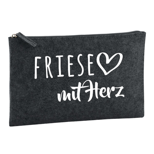 Kulturbeutel Friese mit Herz 1 Liter Filz Charcoal Kosmetiktasche