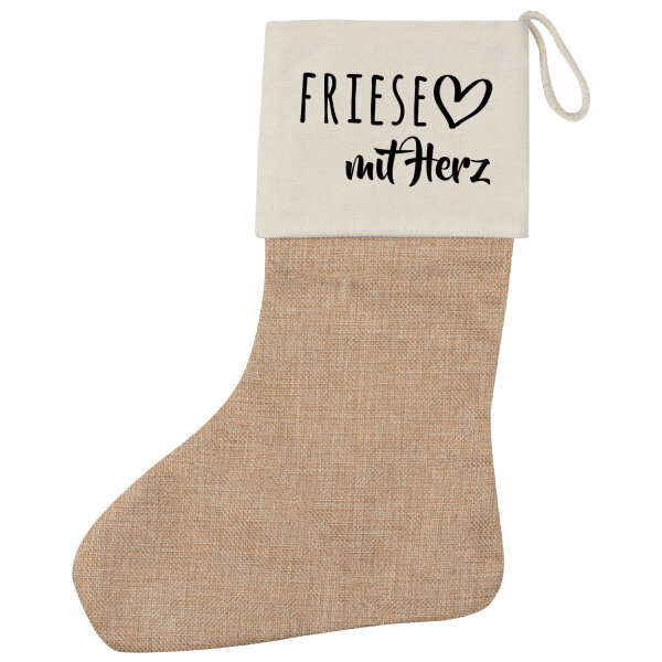 Weihnachtsstrumpf Friese mit Herz Beige