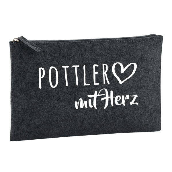 Kulturbeutel Pottler mit Herz 1 Liter Filz Charcoal Kosmetiktasche