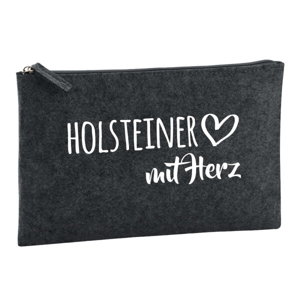 Kulturbeutel Holsteiner mit Herz 1 Liter Filz Charcoal Kosmetiktasche