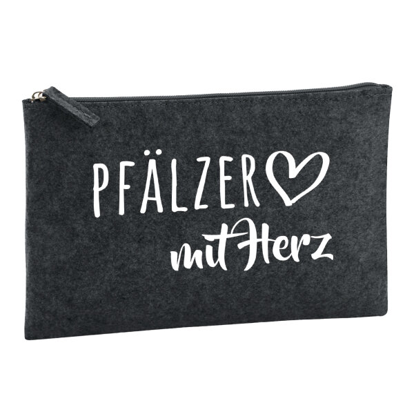 Kulturbeutel Pfälzer mit Herz 1 Liter Filz Charcoal Kosmetiktasche