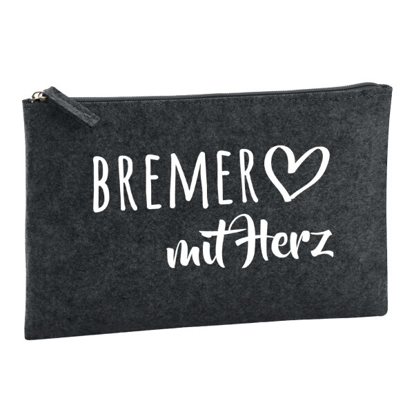 Kulturbeutel Bremer mit Herz 1 Liter Filz Charcoal Kosmetiktasche