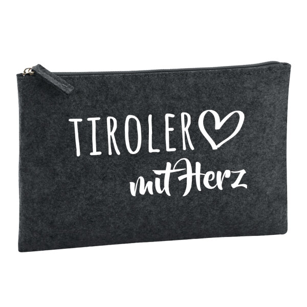 Kulturbeutel Tiroler mit Herz 1 Liter Filz Charcoal Kosmetiktasche