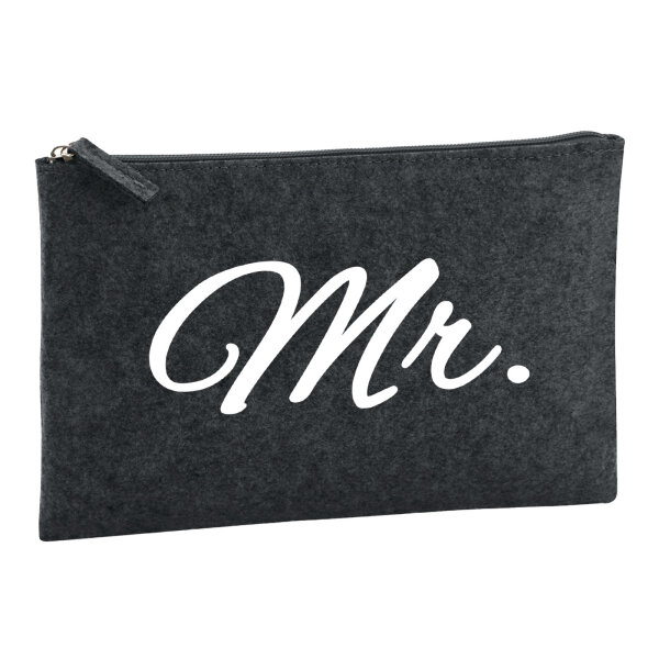 Kulturbeutel Mr. Schriftzug 1 Liter Filz Charcoal Kosmetiktasche