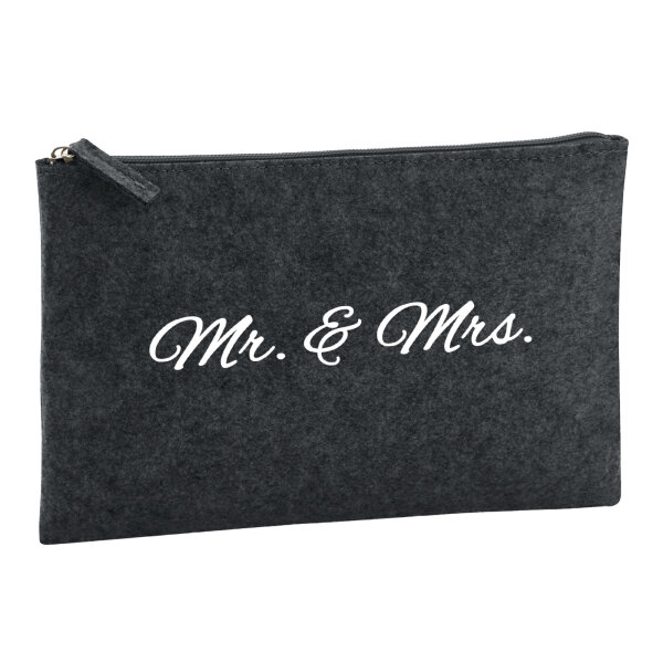 Kulturbeutel Mr. & Mrs. Schriftzug 1 Liter Filz Charcoal Kosmetiktasche